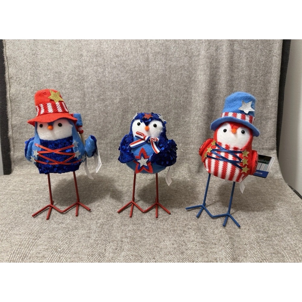 SmartLiving Patriotic Bird Decor Figurines Set‎ of 3 Americana Stars Stripes